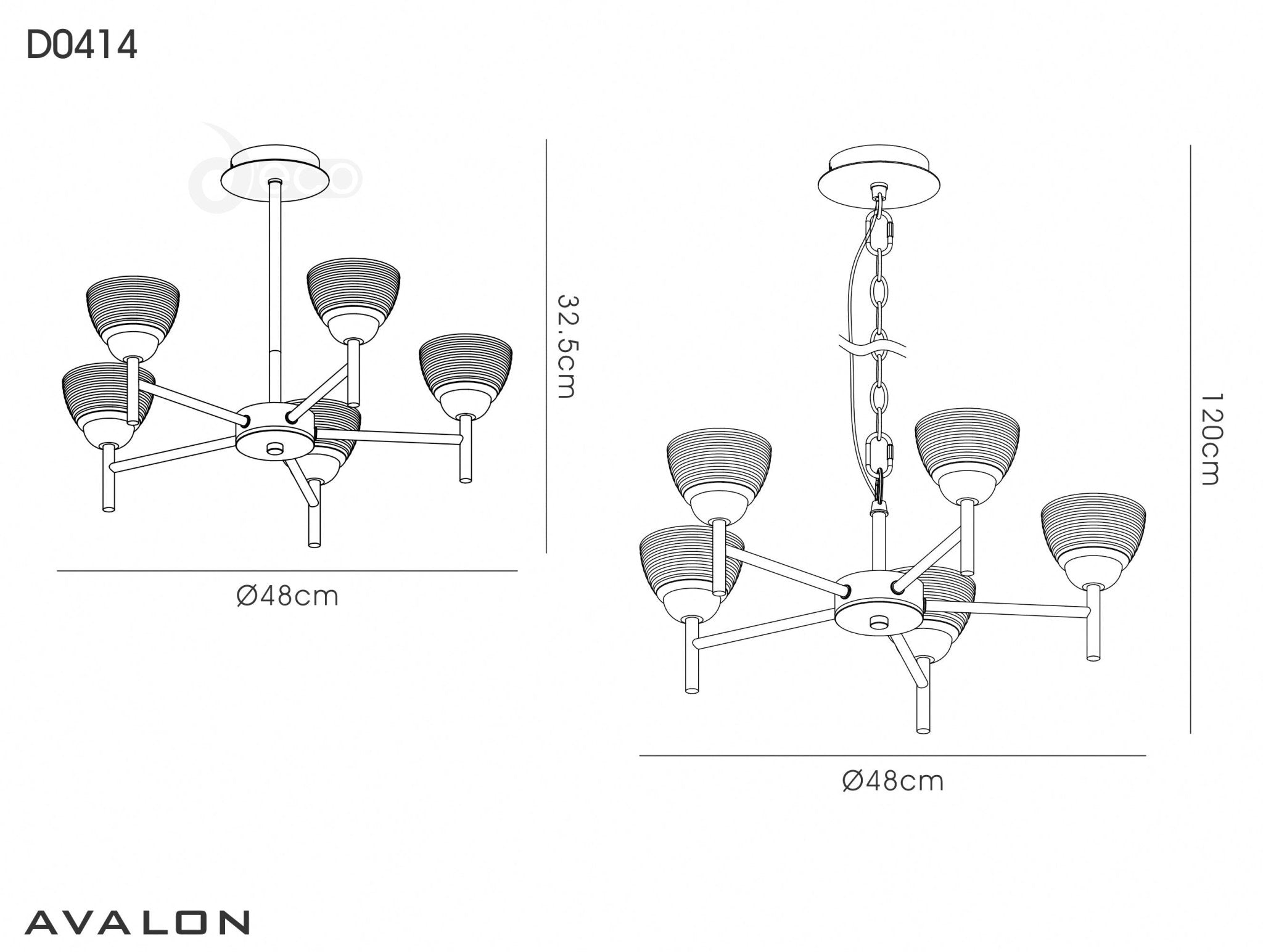 inspired - Avalon Ceiling 5 Light With Gridded Glass Shades G9 (Deco D0414) - Luminosity Designs Ltd