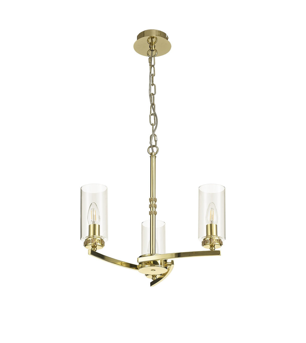Luminosity Designs - Barbara Adjustable Chandelier 3 Light With E14 Lamp holders and Glass Shades, Crystal Detail - Luminosity Designs Ltd