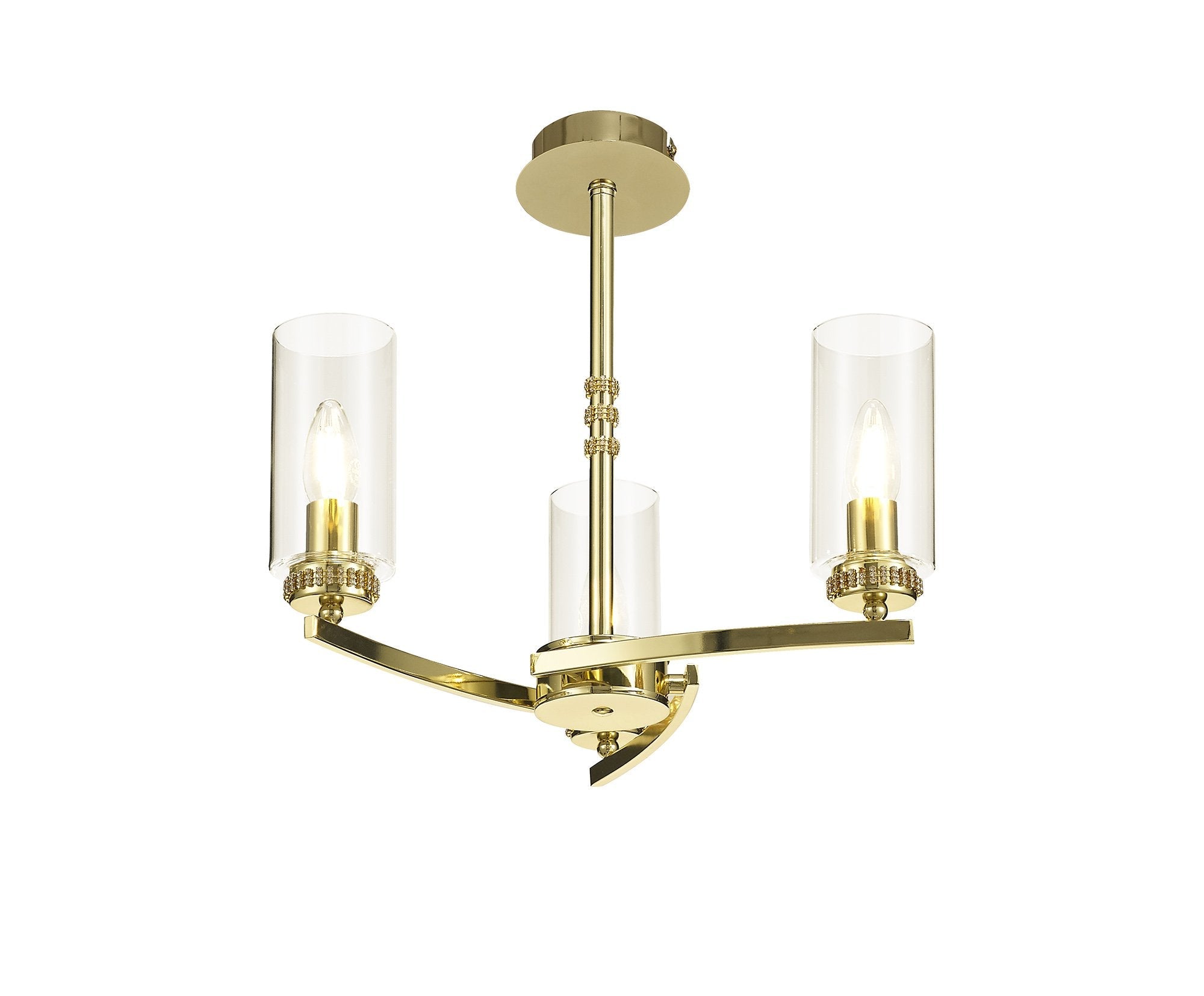Luminosity Designs - Barbara Adjustable Chandelier 3 Light With E14 Lamp holders and Glass Shades, Crystal Detail - Luminosity Designs Ltd