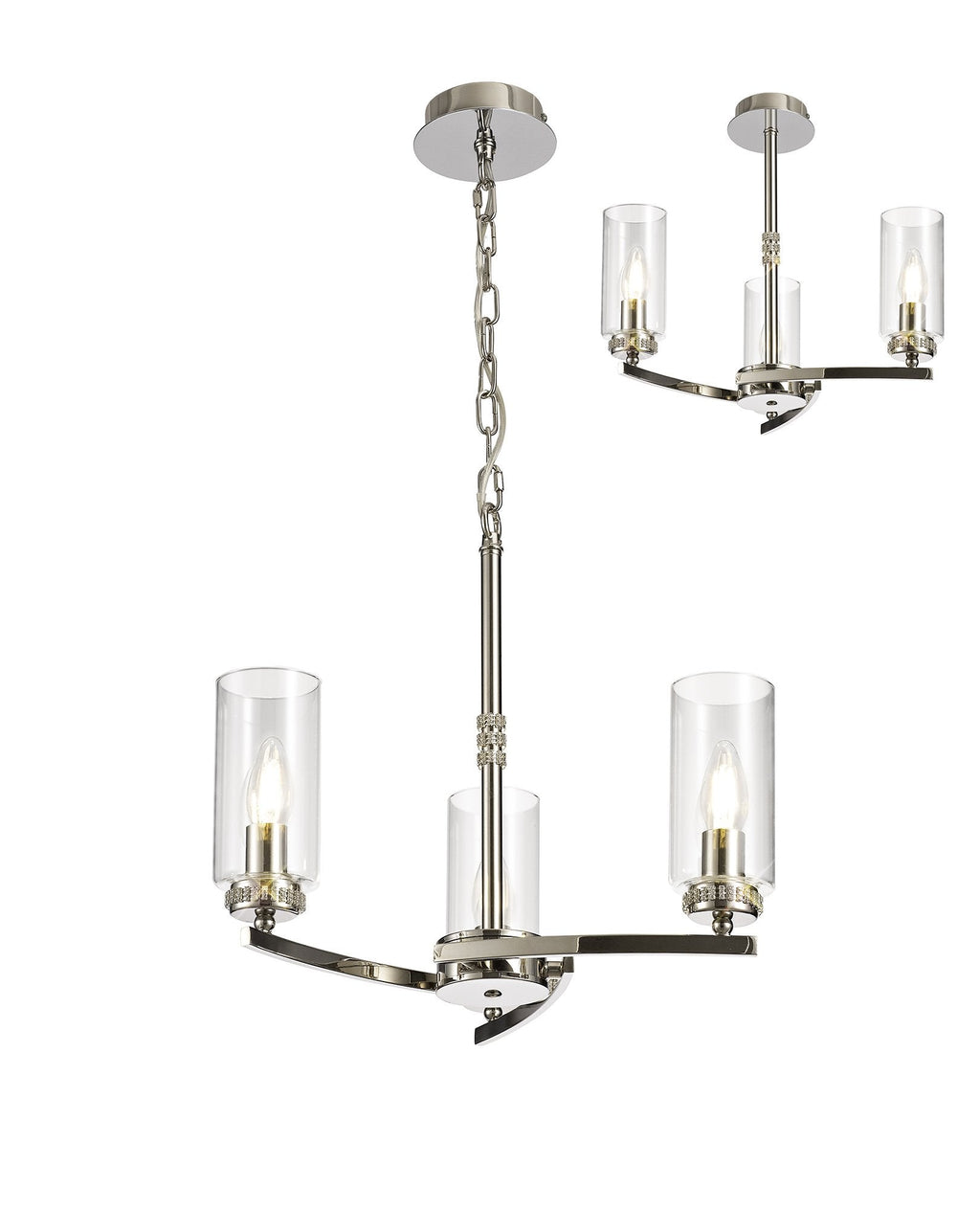 Luminosity Designs - Barbara Adjustable Chandelier 3 Light With E14 Lamp holders and Glass Shades, Crystal Detail - Luminosity Designs Ltd