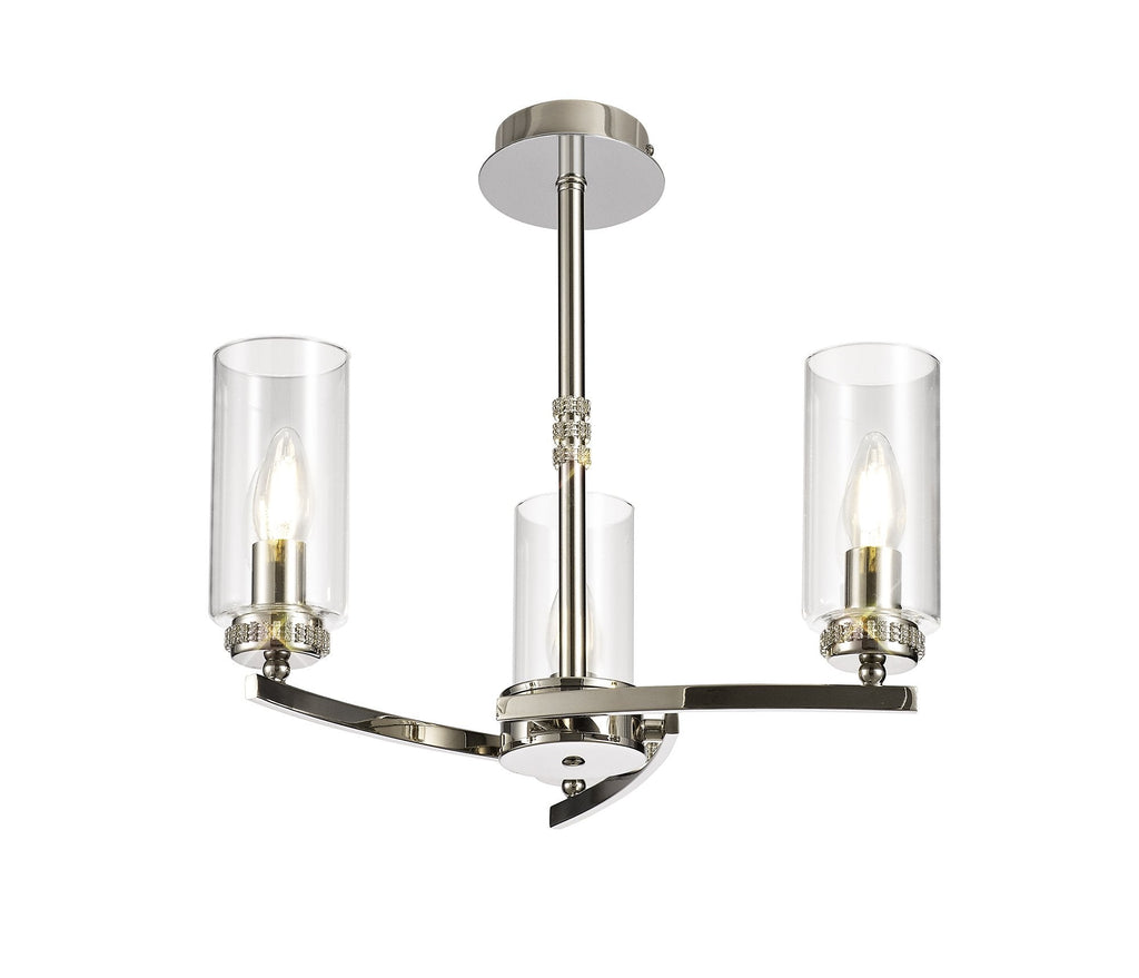 Luminosity Designs - Barbara Adjustable Chandelier 3 Light With E14 Lamp holders and Glass Shades, Crystal Detail - Luminosity Designs Ltd