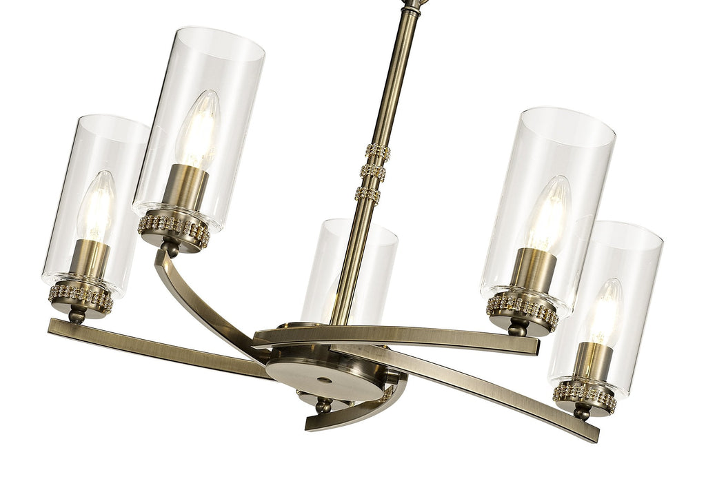 Luminosity Designs - Barbara Adjustable Chandelier 5 Light With E14 Lamp holders and Glass Shades, Crystal Detail - Luminosity Designs Ltd