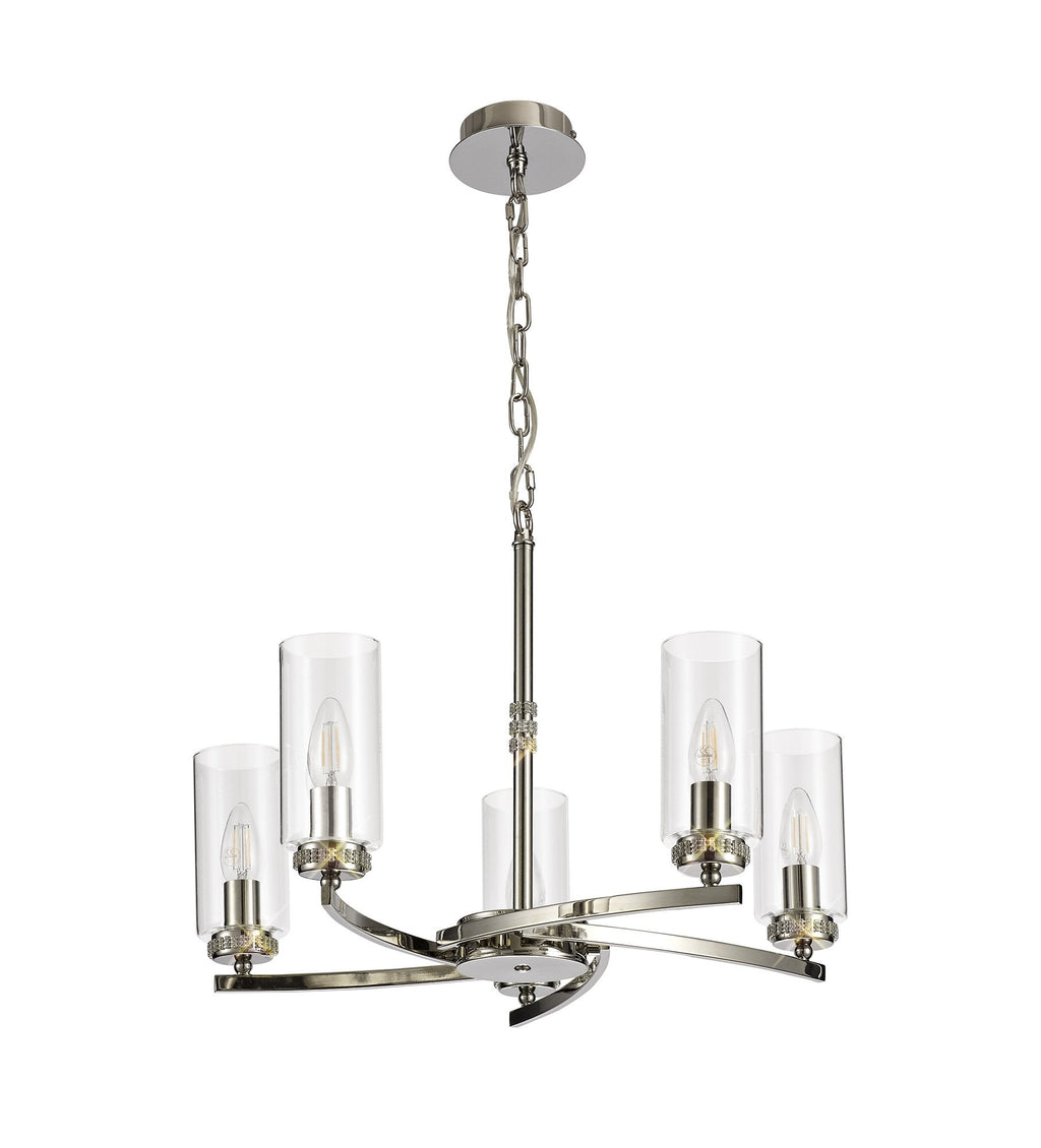 Luminosity Designs - Barbara Adjustable Chandelier 5 Light With E14 Lamp holders and Glass Shades, Crystal Detail - Luminosity Designs Ltd