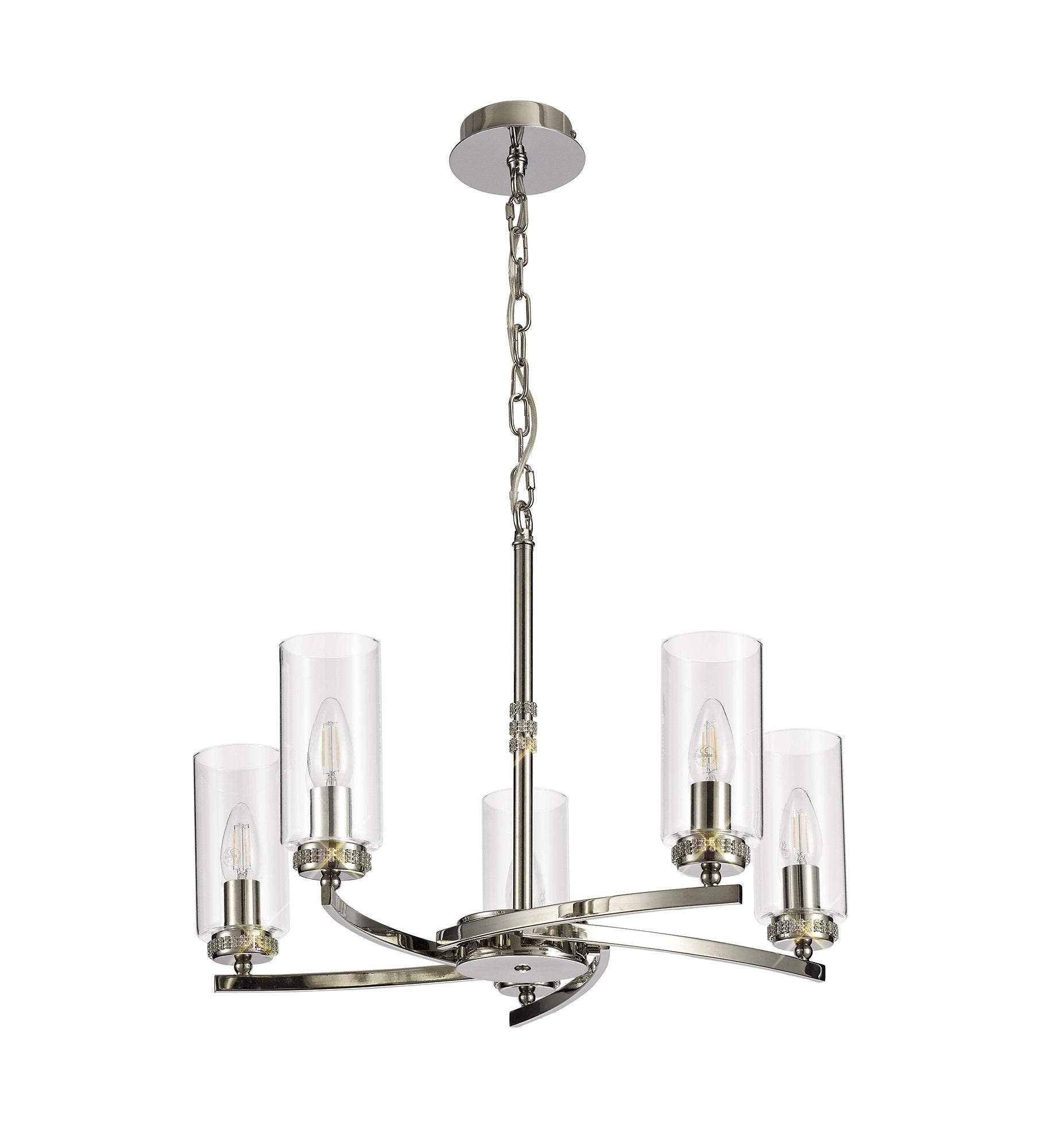 Luminosity Designs - Barbara Adjustable Chandelier 5 Light With E14 Lamp holders and Glass Shades, Crystal Detail - Luminosity Designs Ltd