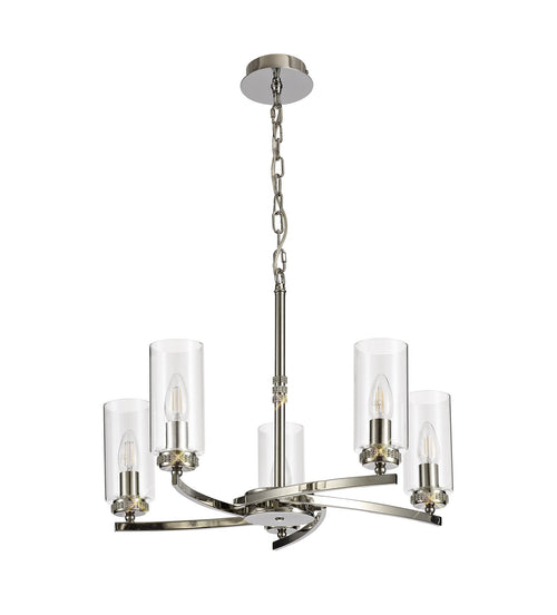 Luminosity Designs - Barbara Adjustable Chandelier 5 Light With E14 Lamp holders and Glass Shades, Crystal Detail - Luminosity Designs Ltd