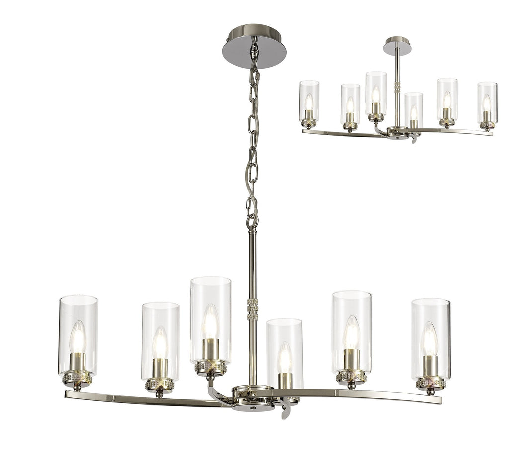 Luminosity Designs - Barbara Adjustable Chandelier 6 Light With E14 Lamp holders and Glass Shades, Crystal Detail - Luminosity Designs Ltd