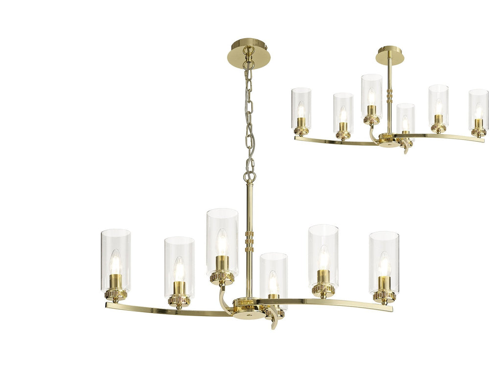 Luminosity Designs - Barbara Adjustable Chandelier 6 Light With E14 Lamp holders and Glass Shades, Crystal Detail - Luminosity Designs Ltd