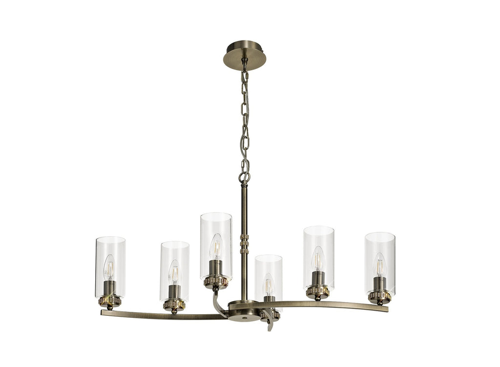 Luminosity Designs - Barbara Adjustable Chandelier 6 Light With E14 Lamp holders and Glass Shades, Crystal Detail - Luminosity Designs Ltd