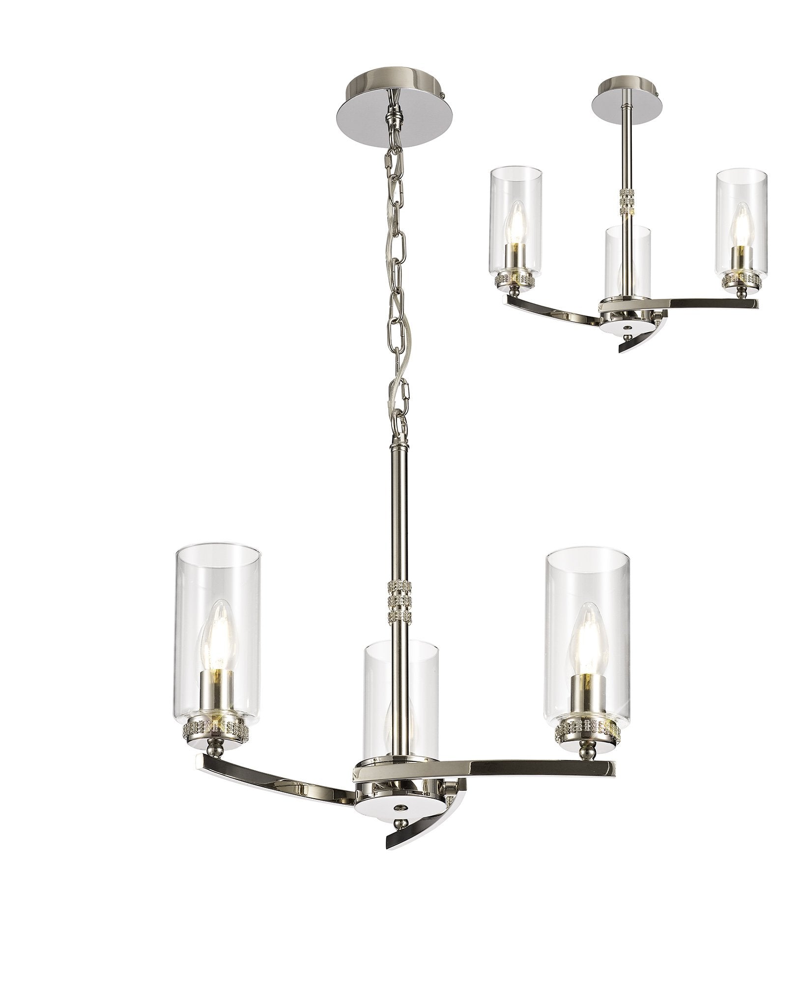 Luminosity Designs - Barbara Adjustable Chandelier Light With E14 Lamp holders and Glass Shades, Crystal Detail - Luminosity Designs Ltd