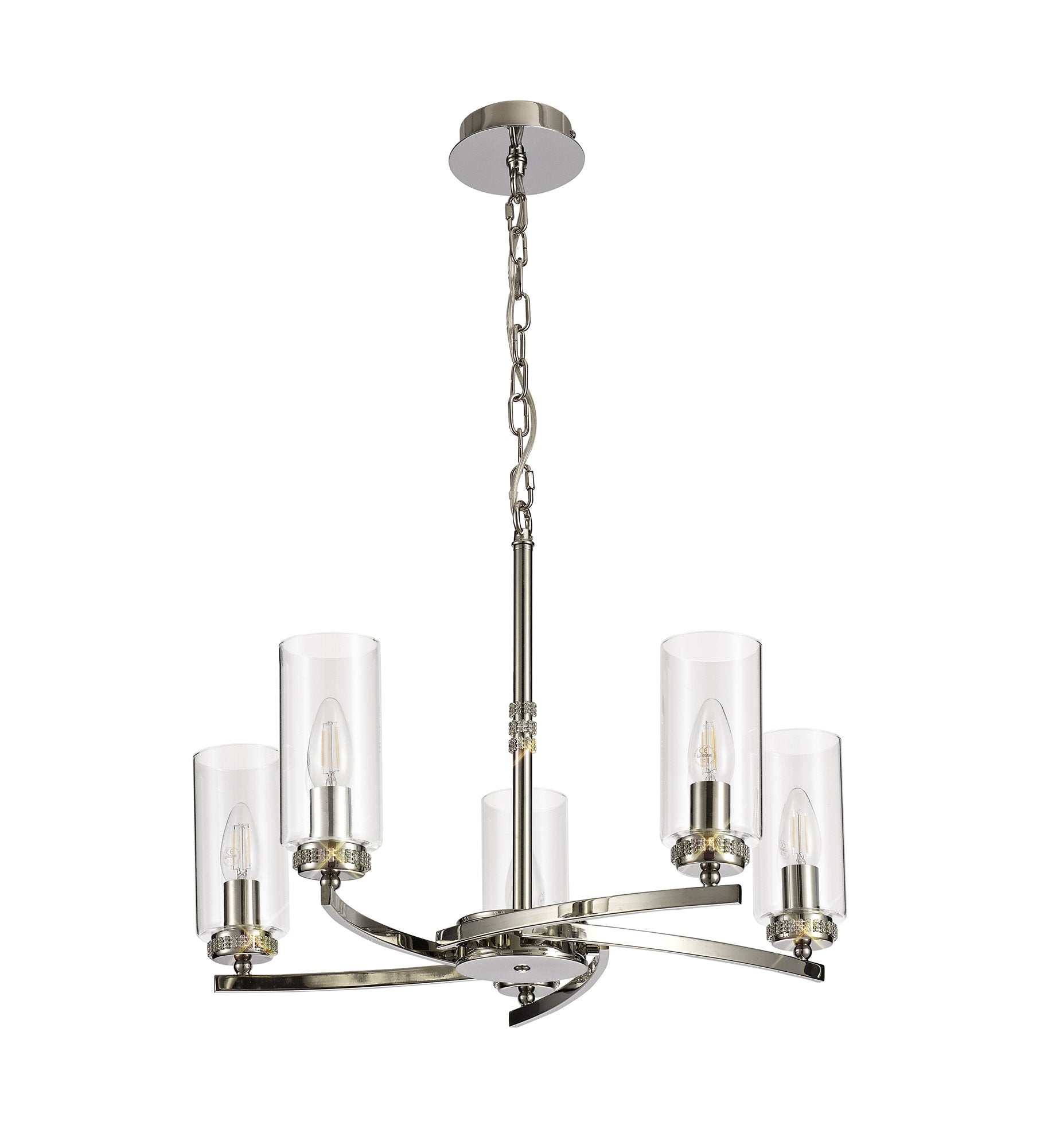 Luminosity Designs - Barbara Adjustable Chandelier Light With E14 Lamp holders and Glass Shades, Crystal Detail - Luminosity Designs Ltd