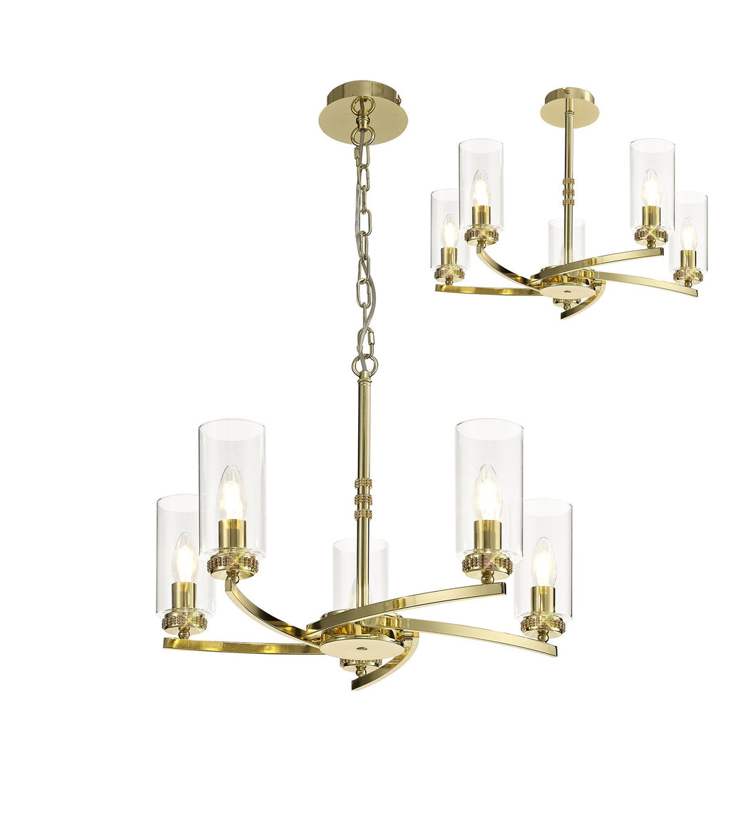 Barbara Adjustable Chandelier Light With E14 Lamp holders and Glass Shades, Crystal Detail