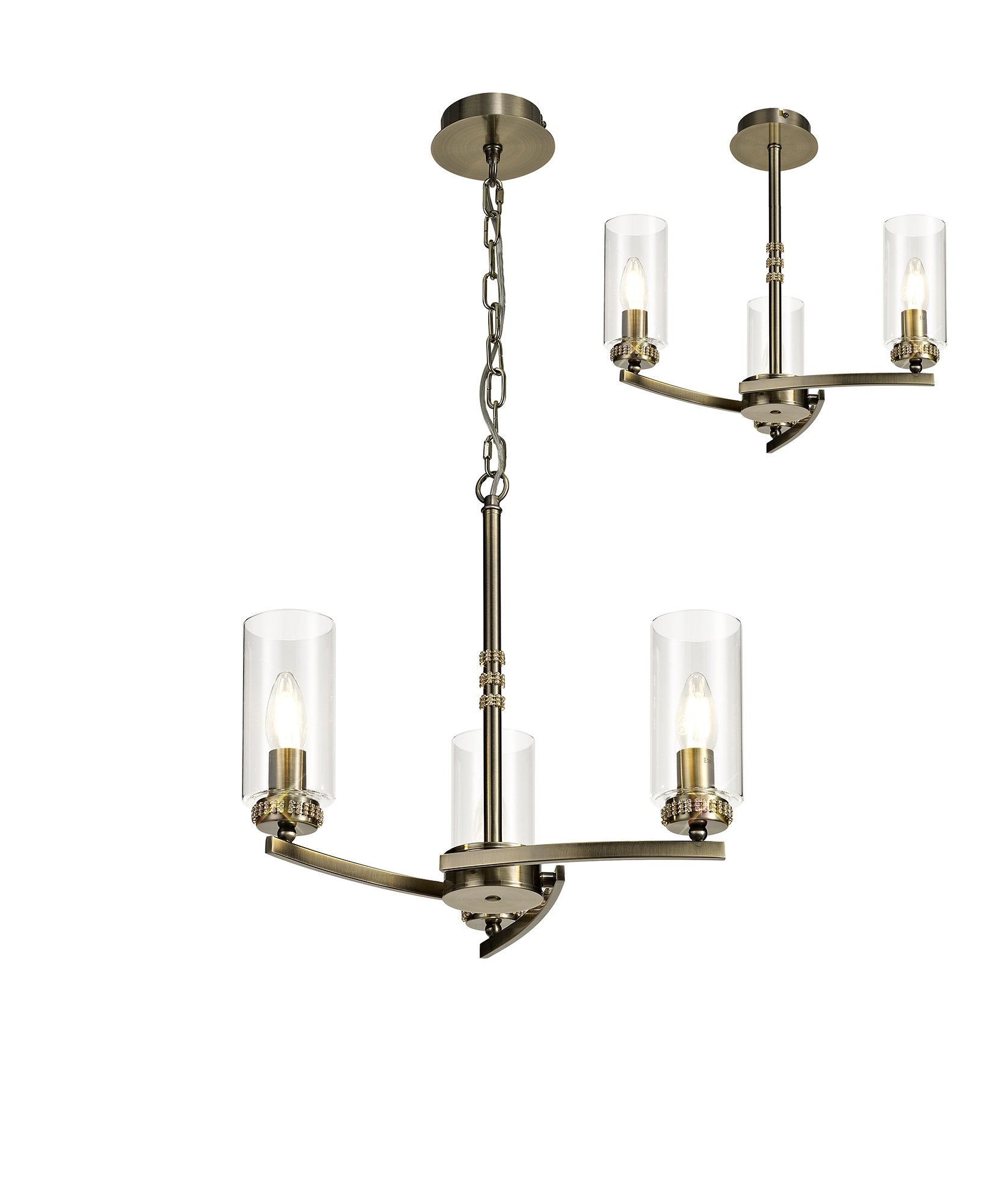 Barbara Adjustable Chandelier Light With E14 Lamp holders and Glass Shades, Crystal Detail