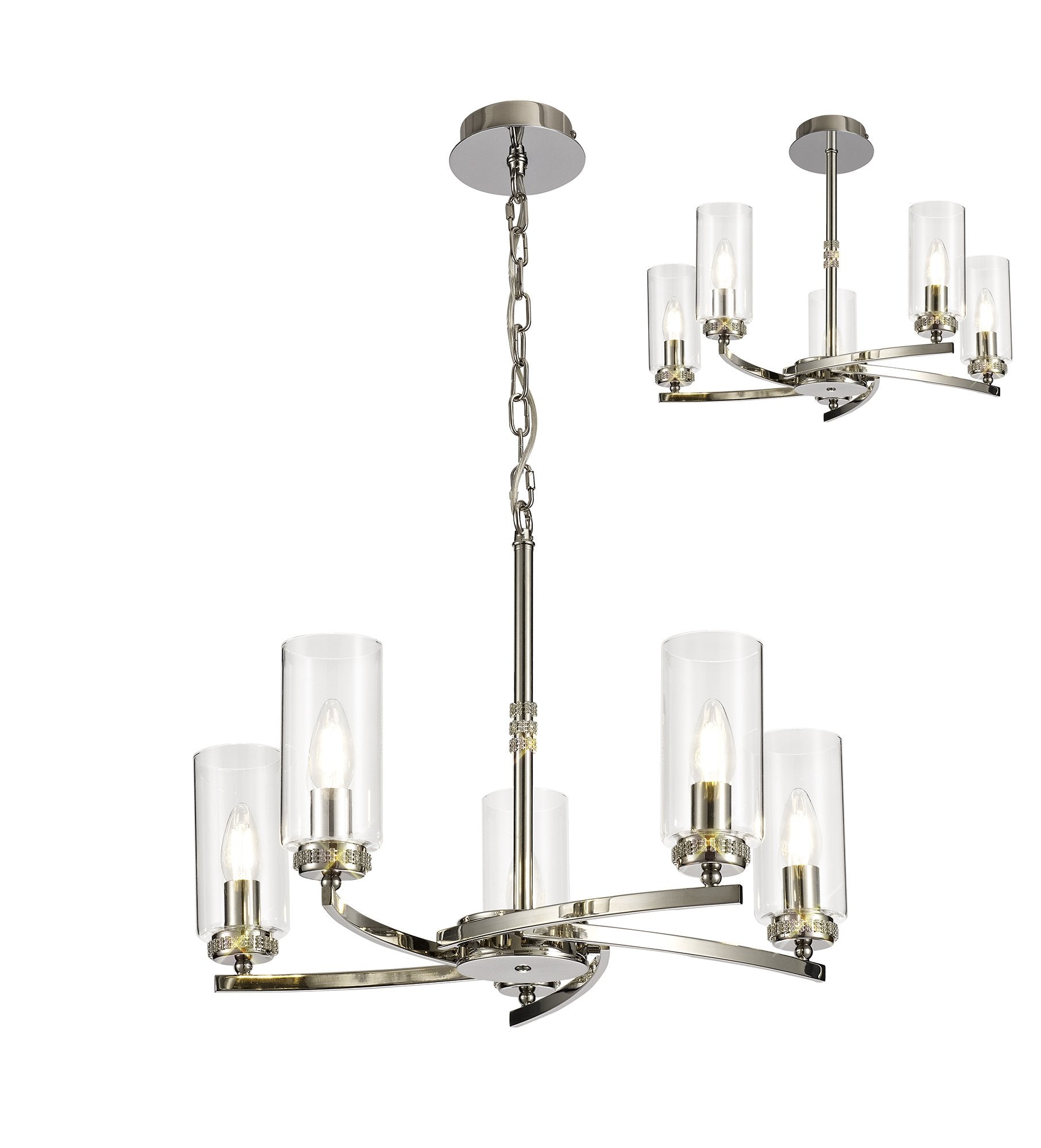 Barbara Adjustable Chandelier Light With E14 Lamp holders and Glass Shades, Crystal Detail