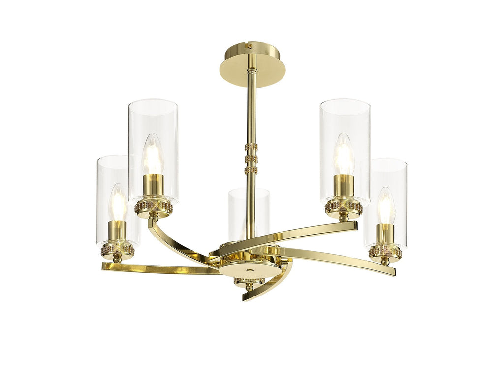 Barbara Adjustable Chandelier Light With E14 Lamp holders and Glass Shades, Crystal Detail