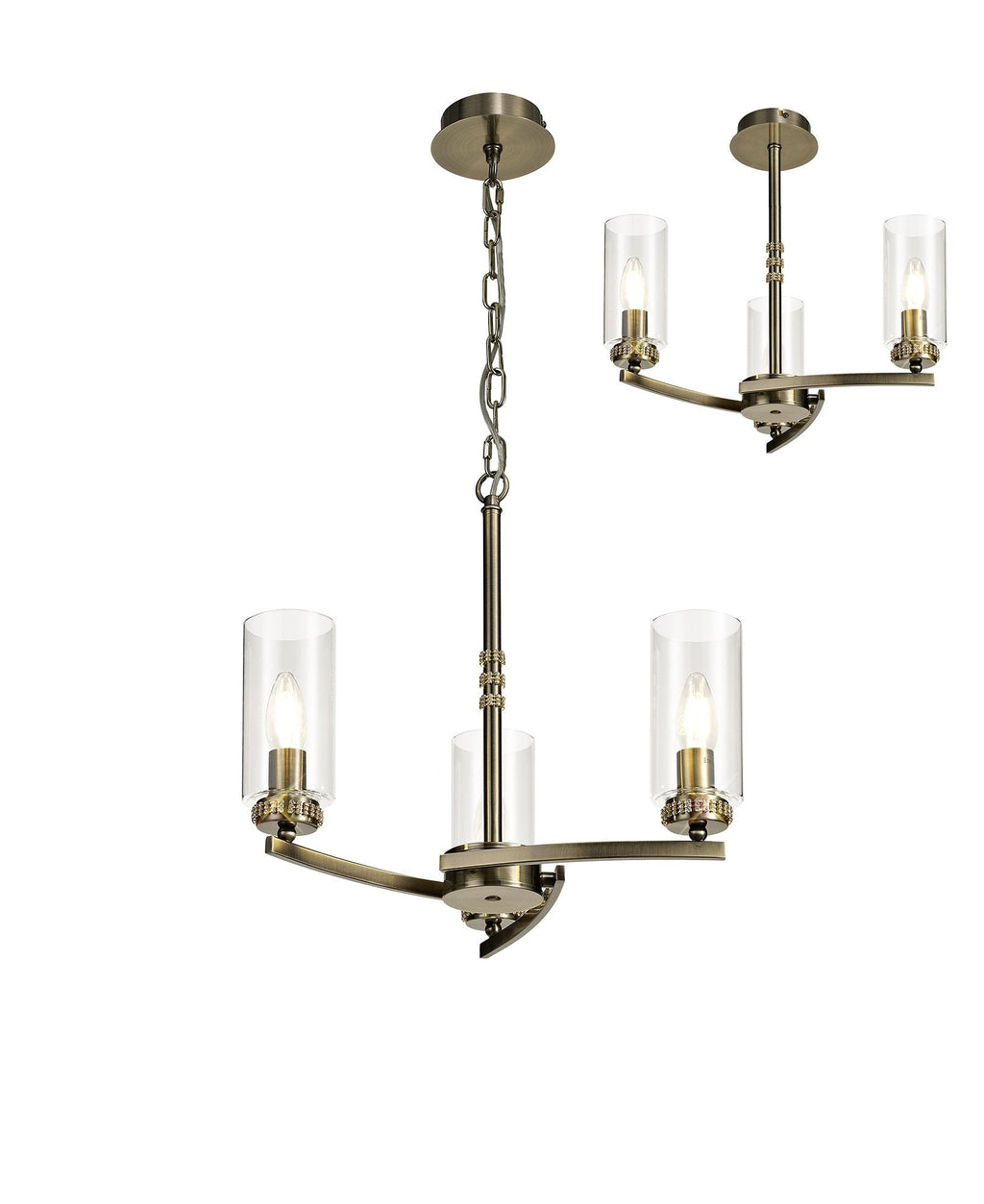 Barbara Adjustable Chandelier Light With E14 Lamp holders and Glass Shades, Crystal Detail