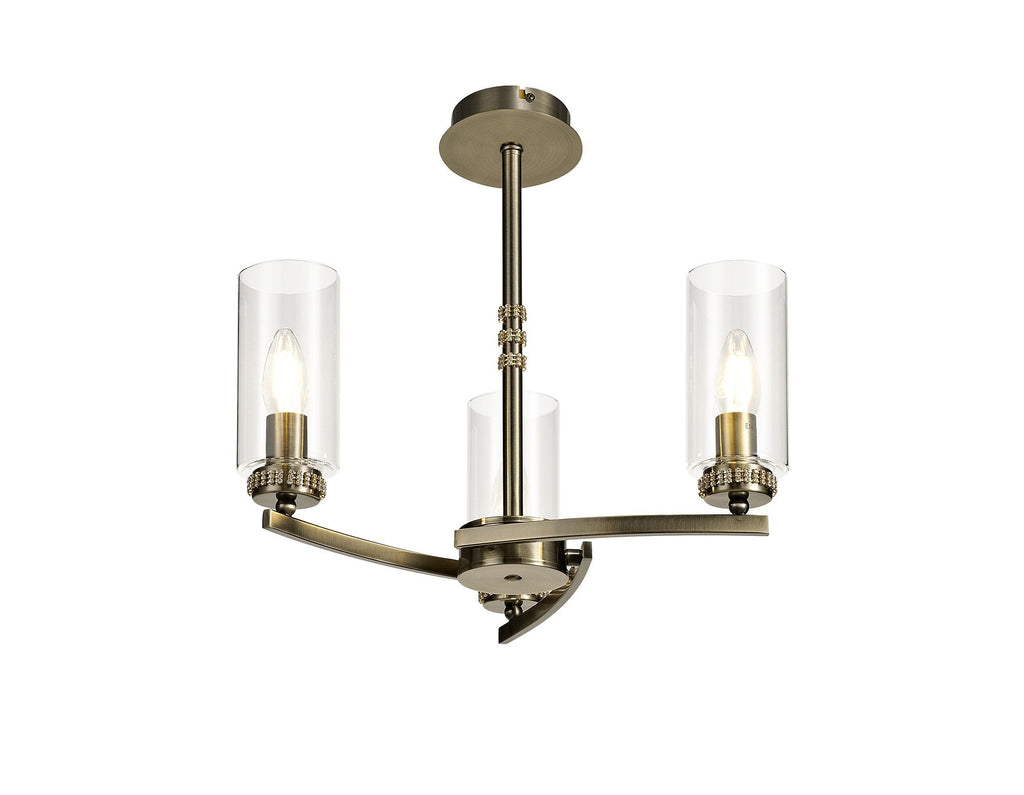 Barbara Adjustable Chandelier Light With E14 Lamp holders and Glass Shades, Crystal Detail