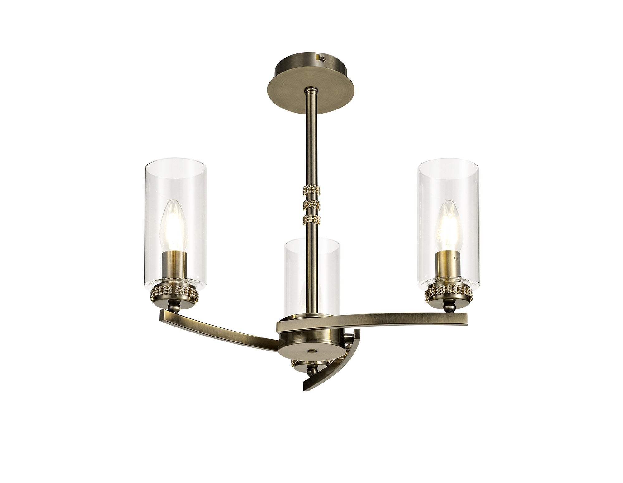 Barbara Adjustable Chandelier Light With E14 Lamp holders and Glass Shades, Crystal Detail