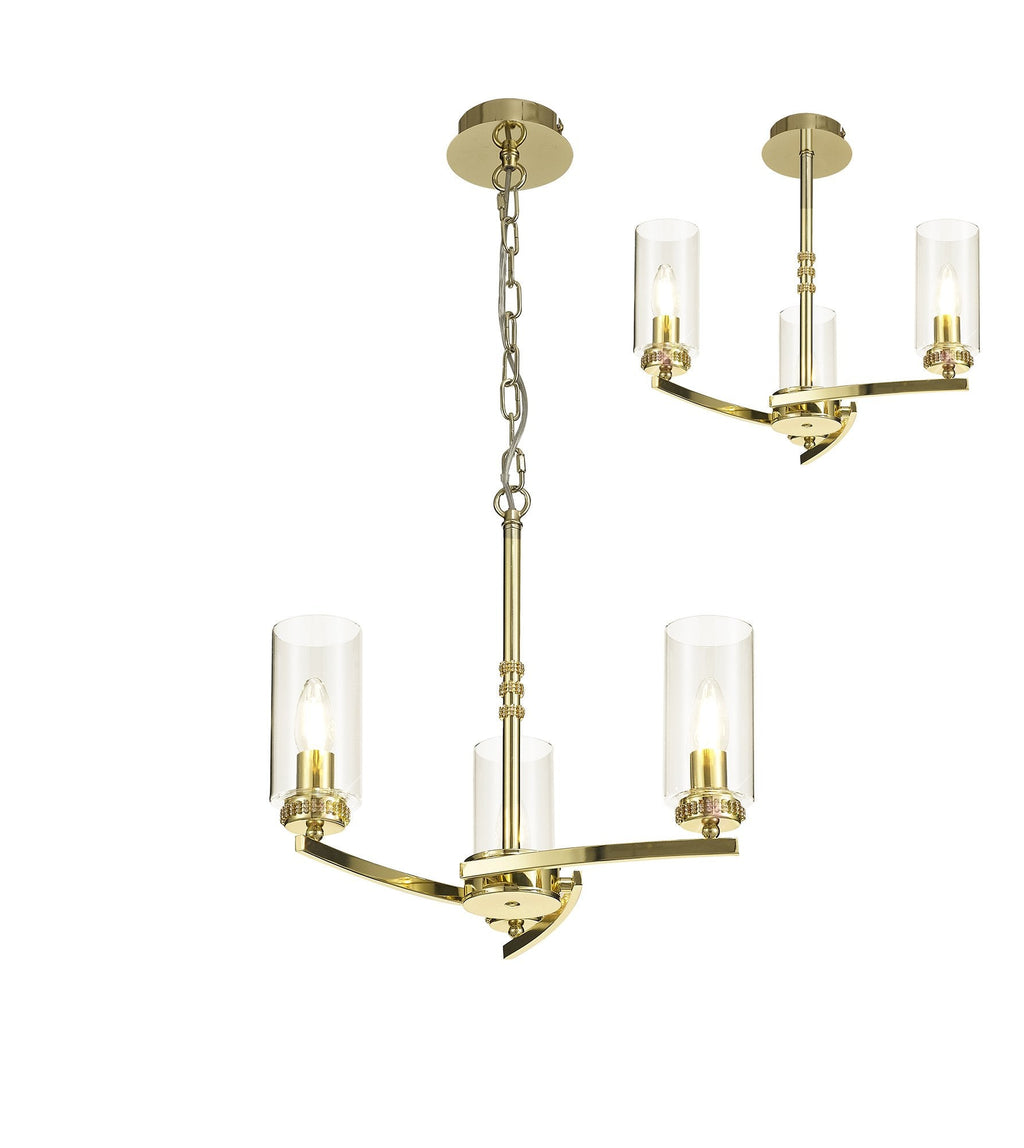 Barbara Adjustable Chandelier Light With E14 Lamp holders and Glass Shades, Crystal Detail