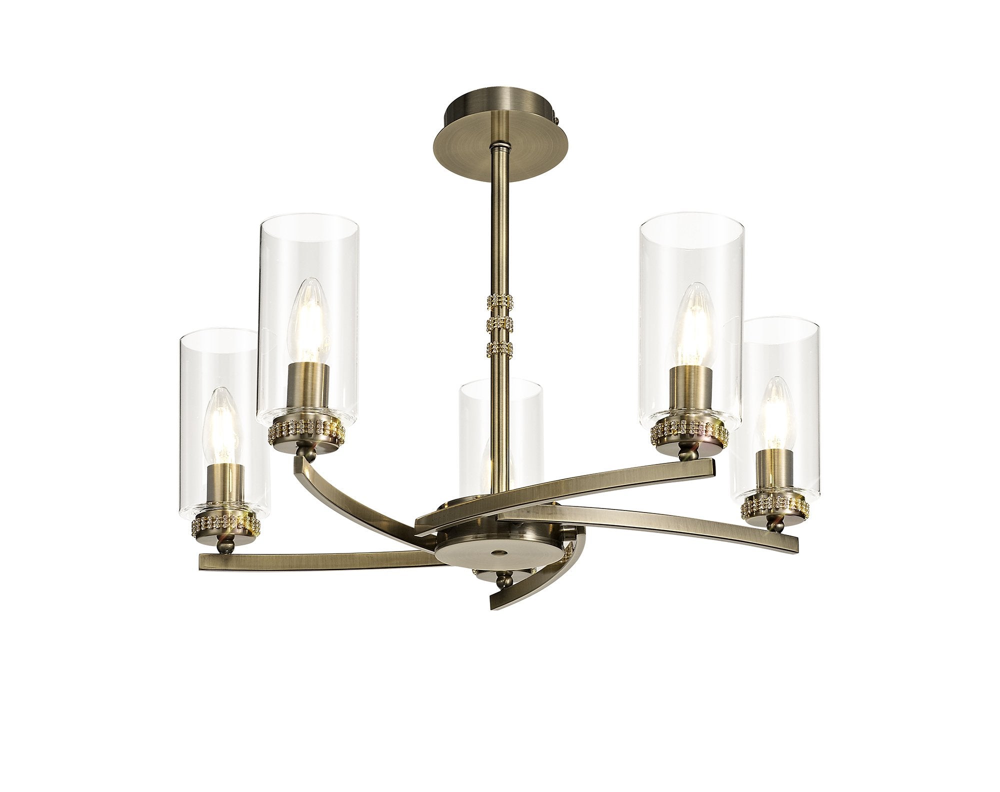 Barbara Adjustable Chandelier Light With E14 Lamp holders and Glass Shades, Crystal Detail