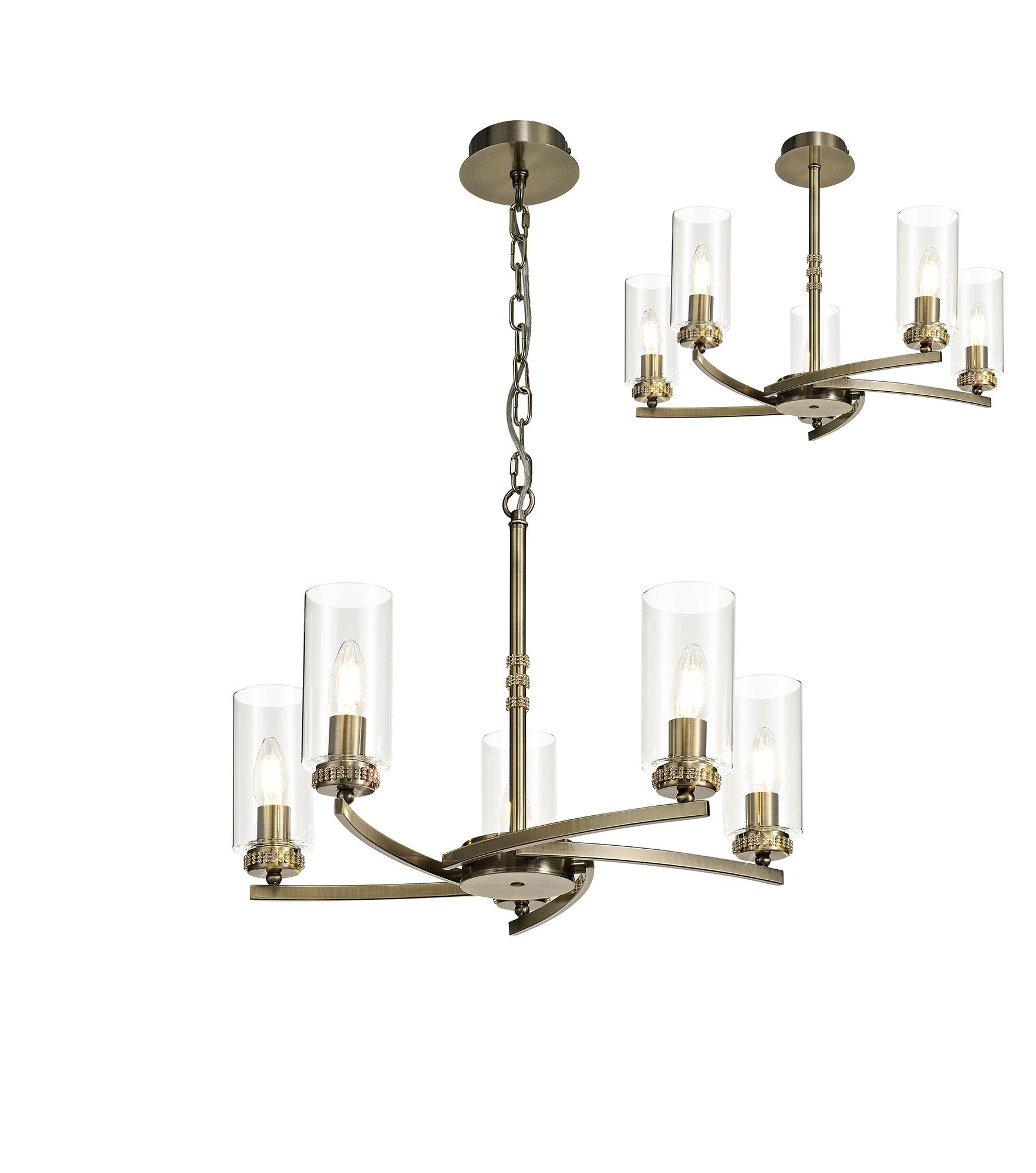 Luminosity Designs - Barbara Adjustable Chandelier Light With E14 Lamp holders and Glass Shades, Crystal Detail - Luminosity Designs Ltd