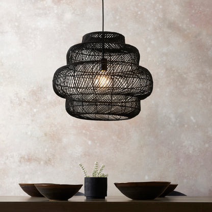 Beehive Black Rattan Pendant