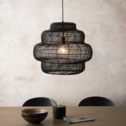 Beehive Black Rattan Pendant