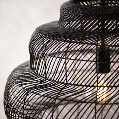 Beehive Black Rattan Pendant