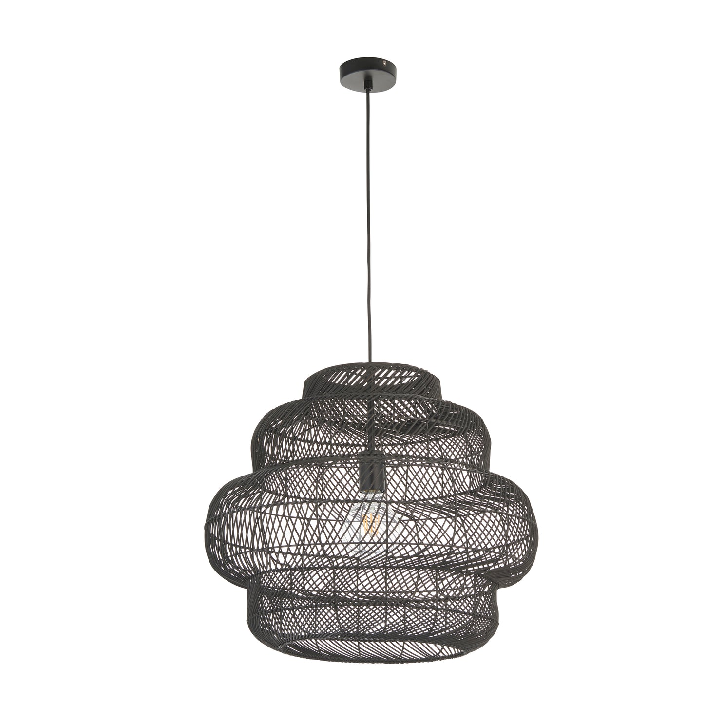 Beehive Black Rattan Pendant