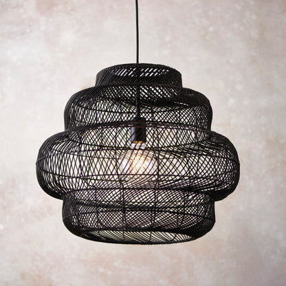 Beehive Black Rattan Pendant