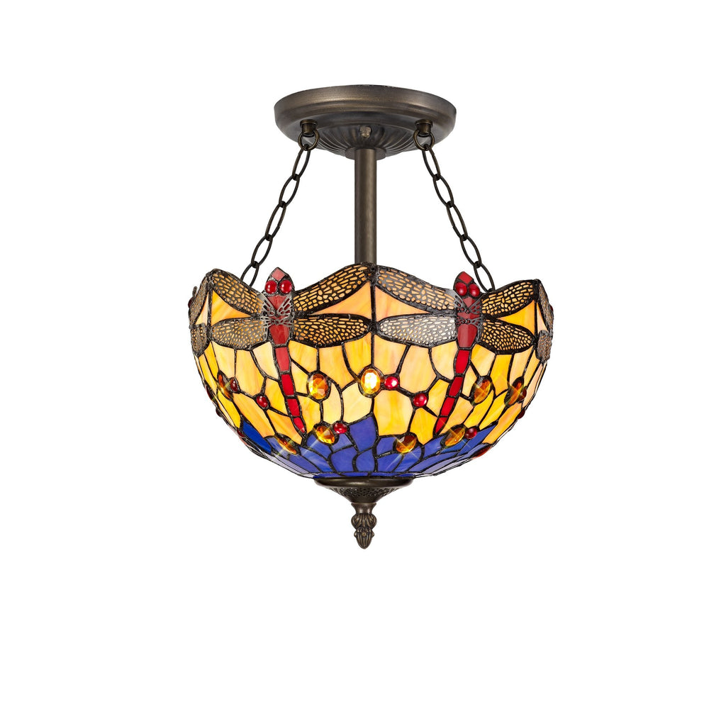 Luminosity Designs - Blue and Yellow Summer Tiffany Semi Flush Uplighter - Luminosity Designs Ltd