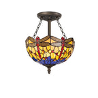 Luminosity Designs - Blue and Yellow Summer Tiffany Semi Flush Uplighter - Luminosity Designs Ltd