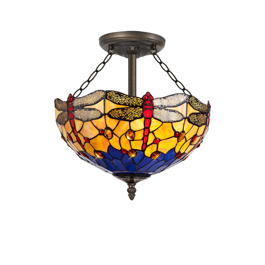 Luminosity Designs - Blue and Yellow Summer Tiffany Semi Flush Uplighter - Luminosity Designs Ltd