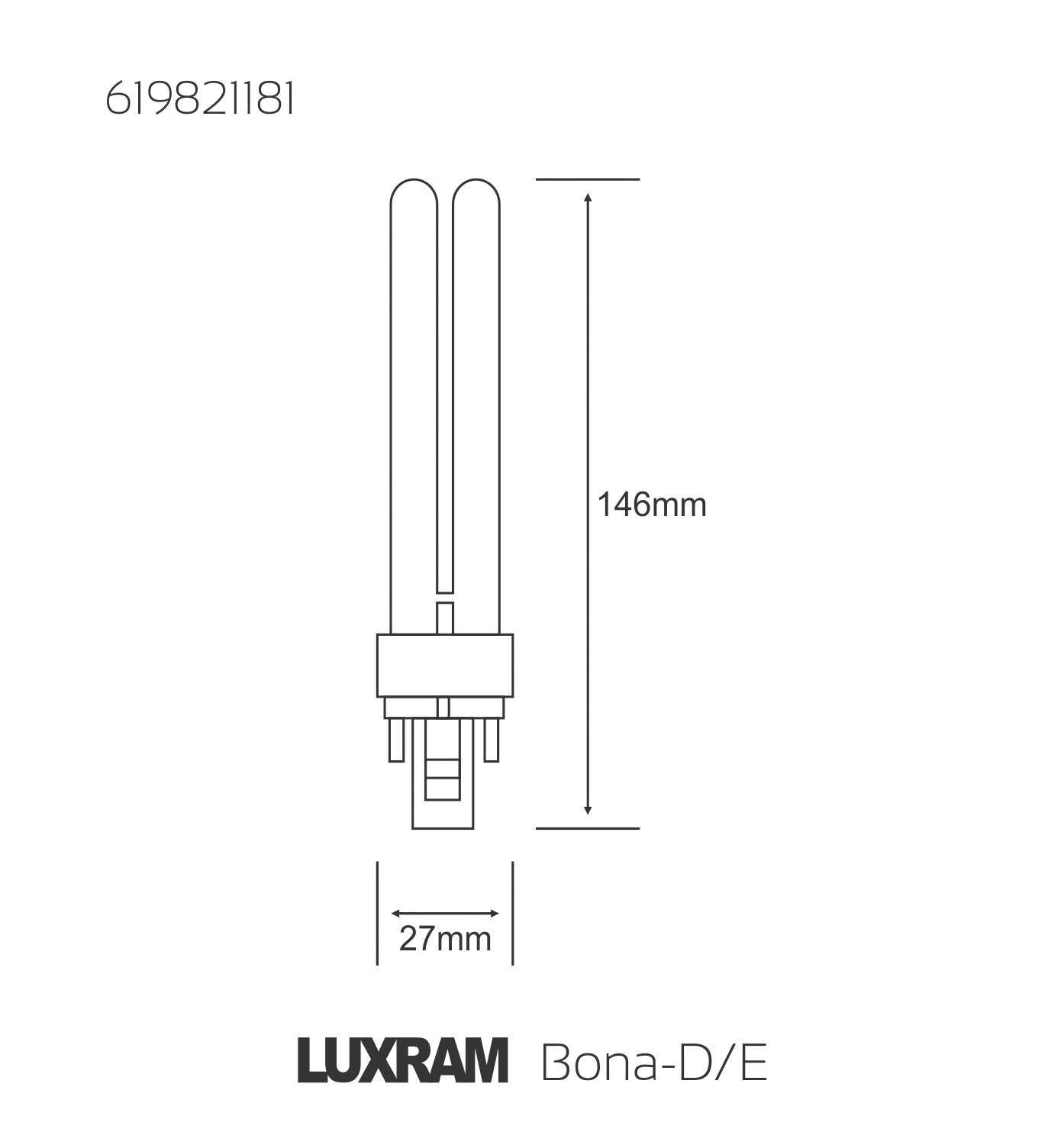 Luxram - Bona - D/E G24Q 4 - Pin 18W Fluorescent - Double Turn CFL - Luminosity Designs Ltd