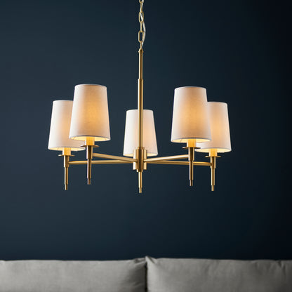 The Savoy 5 Light Fitting With Natural Linen Shades E14