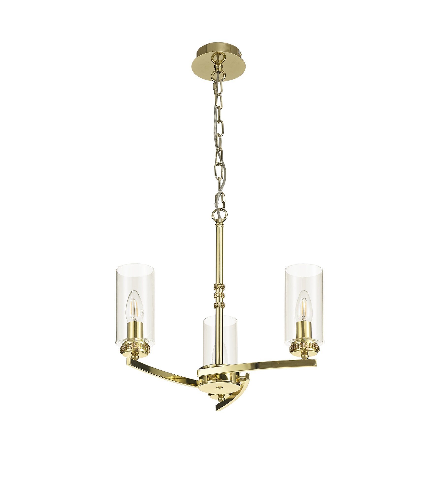 Barbara Adjustable Chandelier 3 Light With E14 Lamp holders and Glass Shades, Crystal Detail