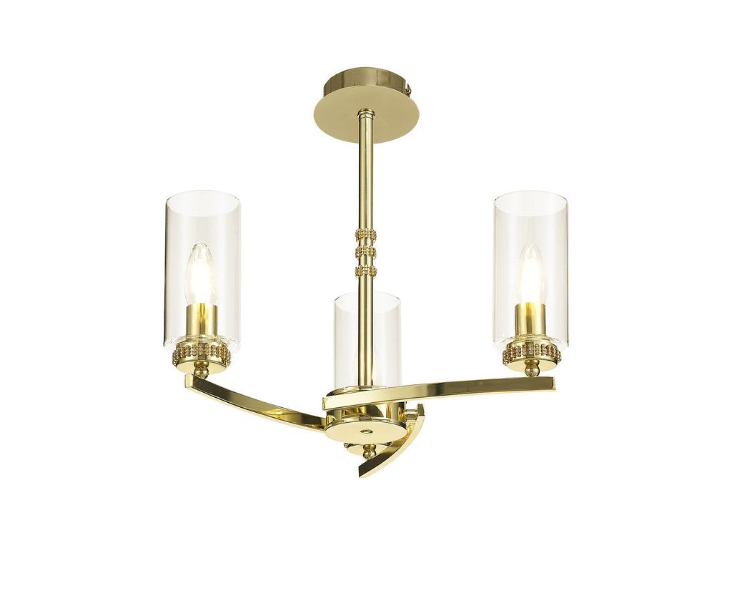 Barbara Adjustable Chandelier 3 Light With E14 Lamp holders and Glass Shades, Crystal Detail