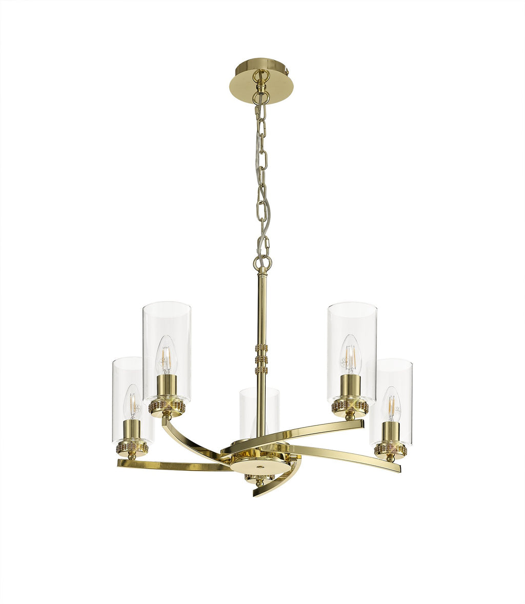 Barbara Adjustable Chandelier 5 Light With E14 Lamp holders and Glass Shades, Crystal Detail