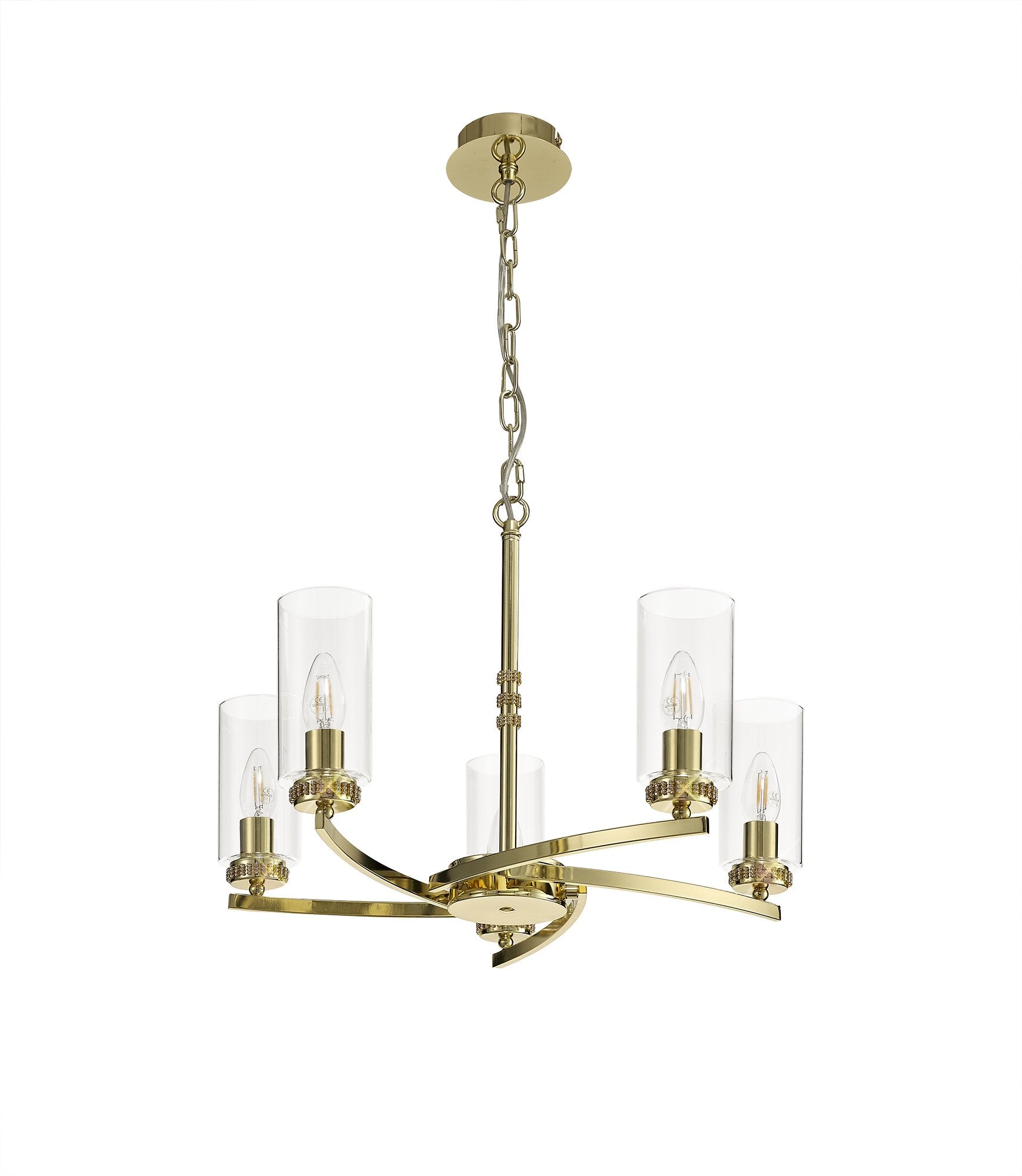 Barbara Adjustable Chandelier 5 Light With E14 Lamp holders and Glass Shades, Crystal Detail