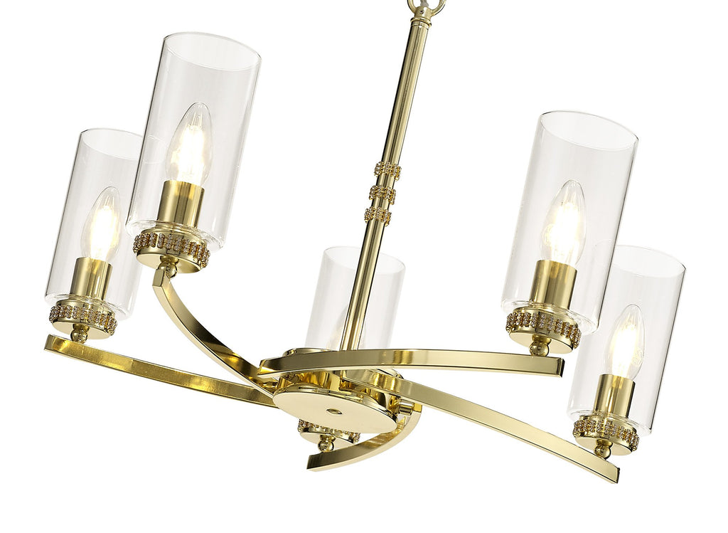 Barbara Adjustable Chandelier 5 Light With E14 Lamp holders and Glass Shades, Crystal Detail