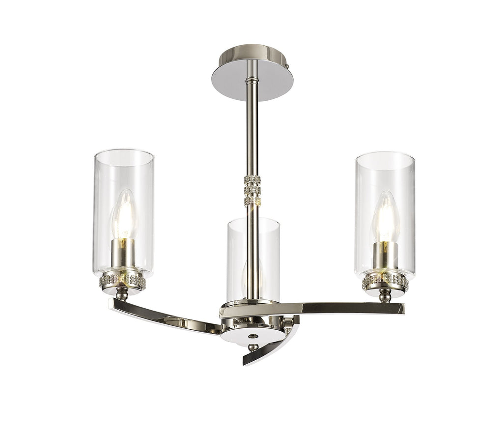 Barbara Adjustable Chandelier 3 Light With E14 Lamp holders and Glass Shades, Crystal Detail