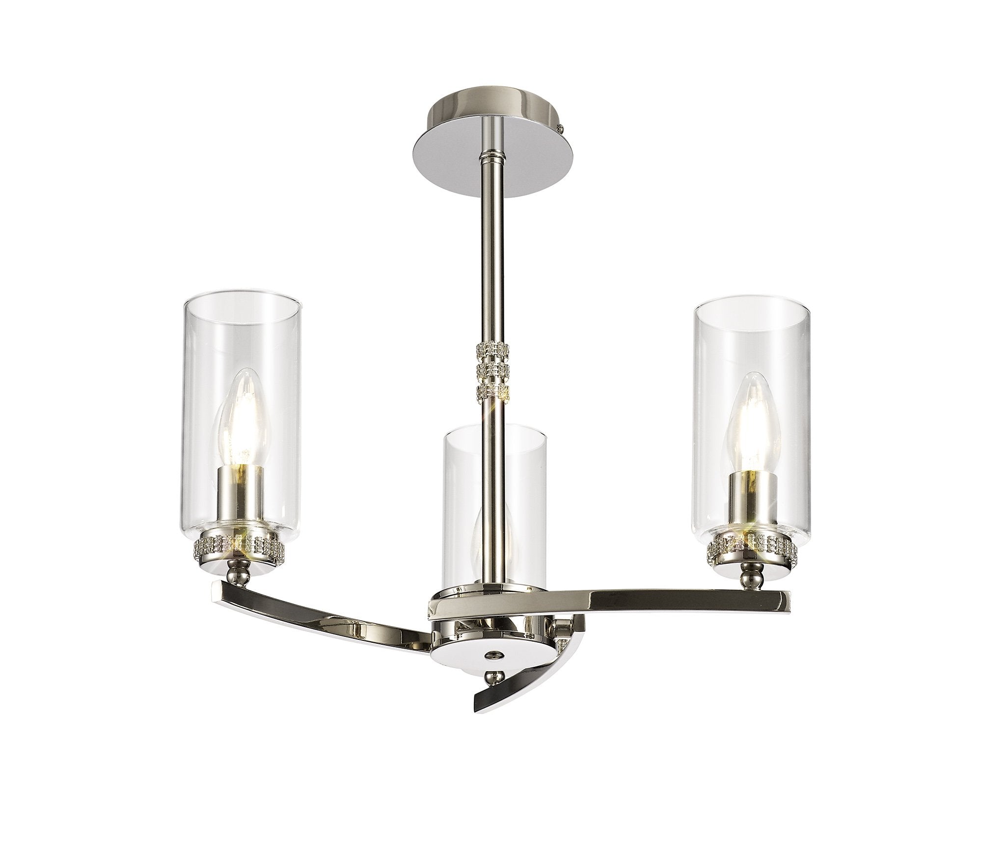 Barbara Adjustable Chandelier 3 Light With E14 Lamp holders and Glass Shades, Crystal Detail