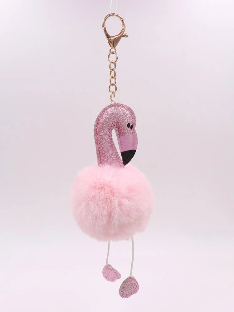 Luminosity Designs - Cartoon Flamingo Pompom Bag Charm / Keyring - Luminosity Designs Ltd