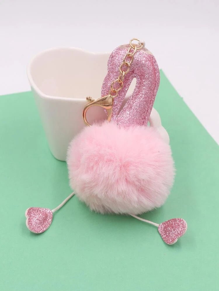 Luminosity Designs - Cartoon Flamingo Pompom Bag Charm / Keyring - Luminosity Designs Ltd