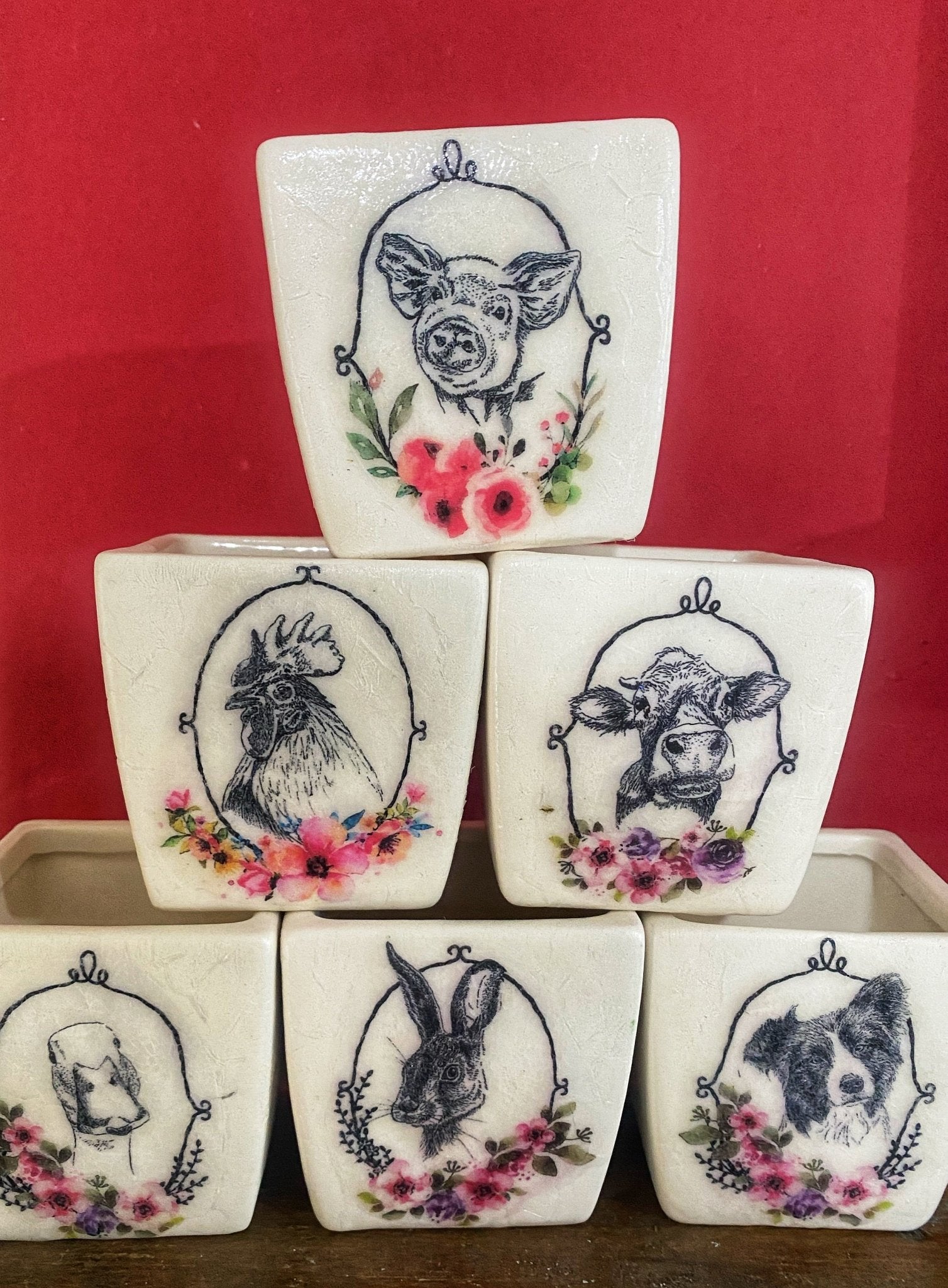 Luminosity Designs - Ceramic Decoupage Farmyard Succulent Mini Plant Pots - Luminosity Designs Ltd