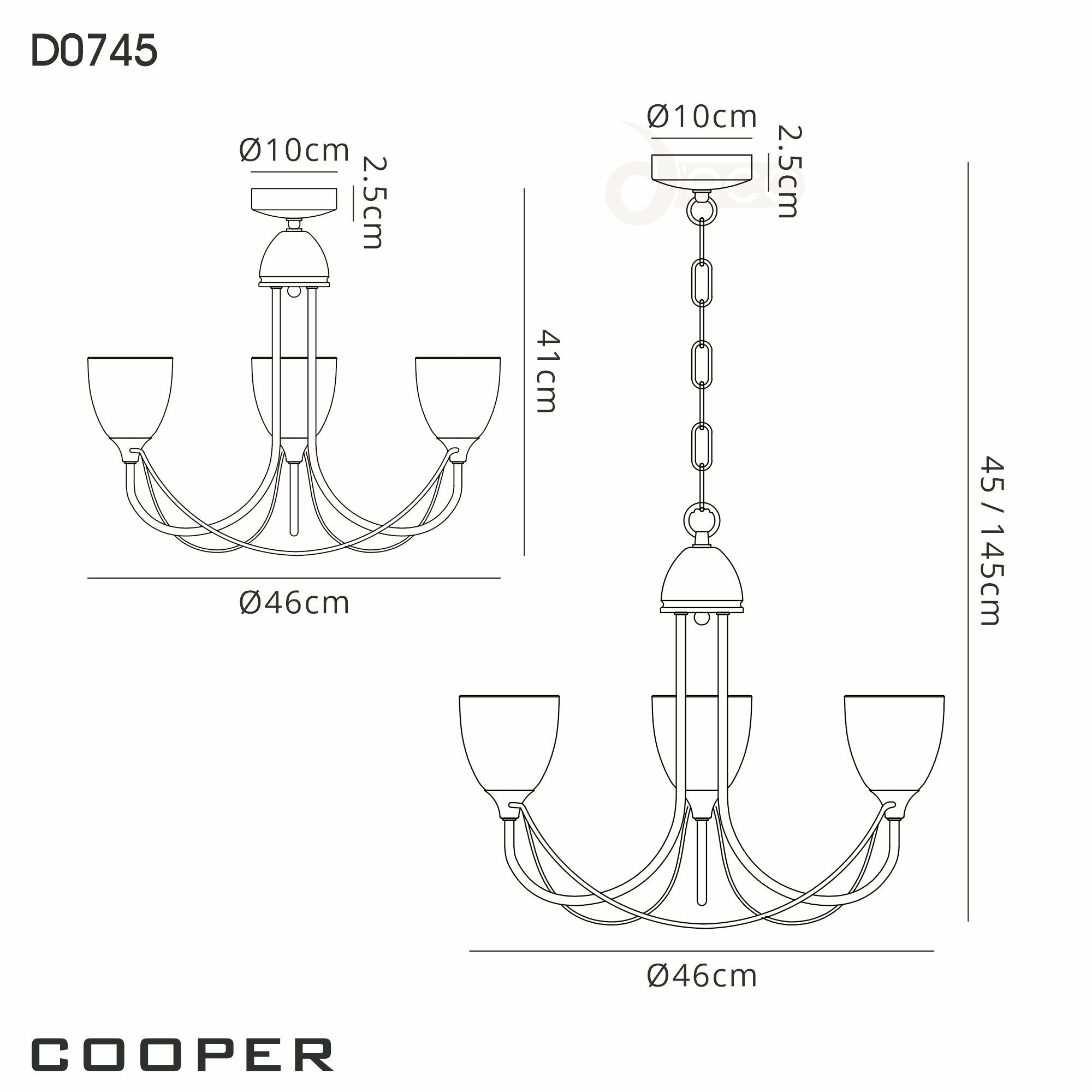 Deco - Cooper 3 Light Convertible Ceiling Pendant with frosted Glass Shades E14 (Deco) - Luminosity Designs Ltd