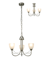 Deco - Cooper 3 Light Convertible Ceiling Pendant with frosted Glass Shades E14 (Deco) - Luminosity Designs Ltd
