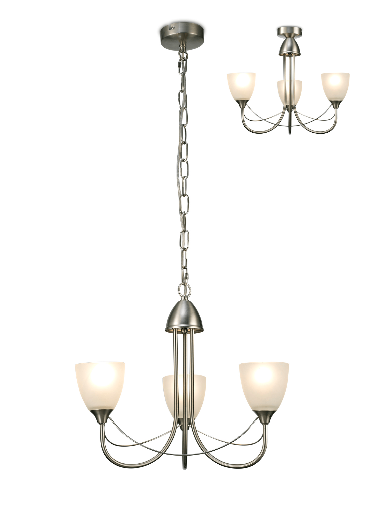 Deco - Cooper 3 Light Convertible Ceiling Pendant with frosted Glass Shades E14 (Deco) - Luminosity Designs Ltd