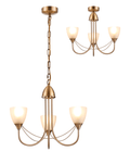 Deco - Cooper 3 Light Convertible Ceiling Pendant with frosted Glass Shades E14 (Deco) - Luminosity Designs Ltd