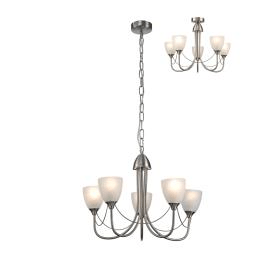 Deco - Cooper 5 Light Convertible Ceiling Pendant with frosted shades E14 (Deco) - Luminosity Designs Ltd
