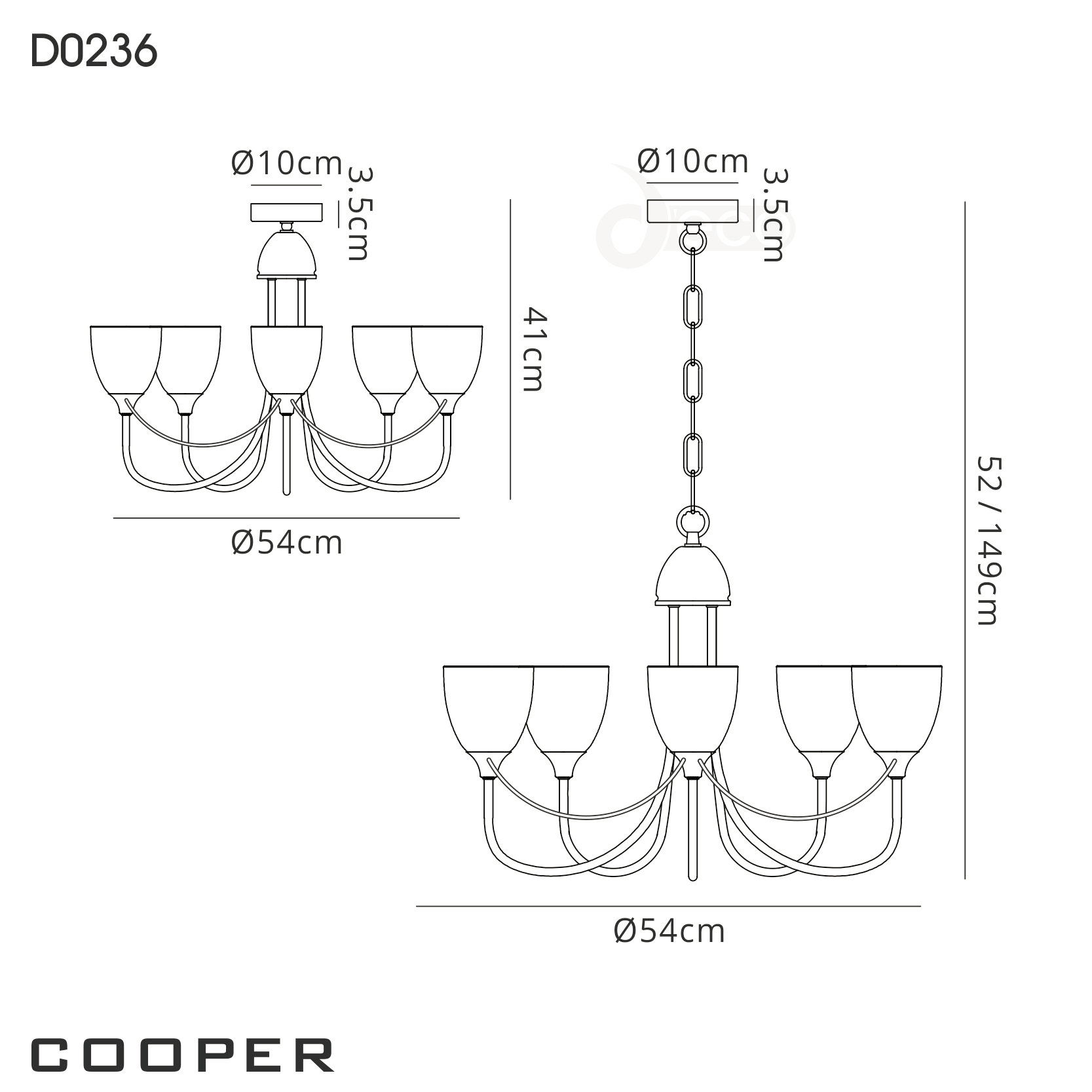 Deco - Cooper 5 Light Convertible Ceiling Pendant with frosted shades E14 (Deco) - Luminosity Designs Ltd